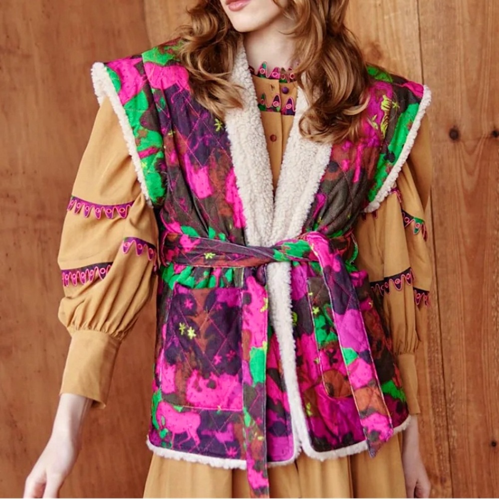 Celia B Pine Vest Colorful Wrap with Shearling Lining